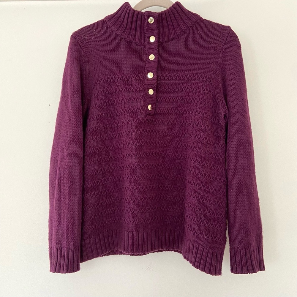 Talbots Purple Sweater Womens Large Petite Gold Snaps Pullover Preppy Old Money